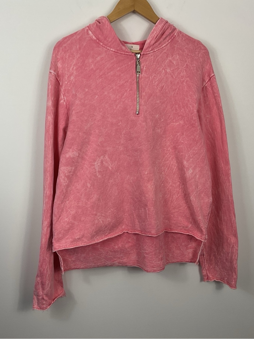 T.La Pink Garment Dyed 1/4 Zip Hoodie Sweatshirt Womens Size Large